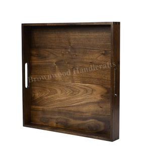 Plateau de service en bois d'acacia, mangue et mangue au design élégant avec poignée Plateau en bois de forme carrée pour restaurant et hôtel Artisanat de haute qualité - Product Image 2