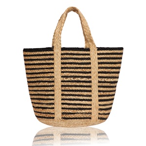 Sac fourre-tout bohème en jute, motif géométrique moyen, avec anse longue, fermeture à cordon, idéal pour la plage et le shopping - Product Image 4