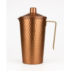 Carafe à eau en cuivre martelé de qualité supérieure avec couvercle élégant et design moderne de poignée en laiton - Product Image 1