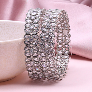 Modern Luxury Ethnic Style Women's Orthodox Sri Jaya Jewelry Brass Bangles <b>Set</b> Reverse AD <b>Silver</b> Plated for Weddings - Product Image 2