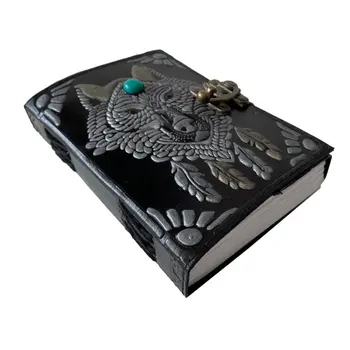 Wholesaler Handmade Black Wolf Embossed Double Color Vintage Spell Book Of Shadows Leather Journal With C Lock Best Gift