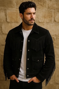 Chaqueta de Motociclista de Lona con Flecos Estilo Occidental para Hombre, Abrigo Vaquero Hecho a Mano, Estilo Retro Campestre, Piel de Vaca, Impermeable, Ecológico, Invierno, OEM - Product Image 2