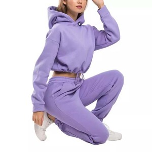 Chándal de dos piezas para mujer, Conjunto de sudadera con capucha y forro polar 100% de algodón, ajustado, personalizado, OEM, precio al por mayor - Product Image 1