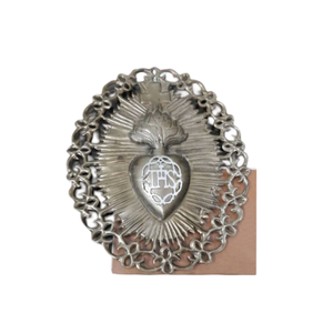 Coeur sacré en métal fini antique argenté avec support Milagros Coeur sacré pour le décor de cadeau catholique décoratif de dessus de table d'église - Product Image 6