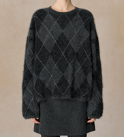 Pull ras du cou en mélange d'alpaga super doux, motif losanges intarsia, pour femme, en alpaga brossé, coupe oversize épaisse 5G