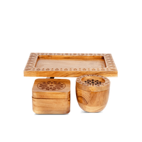 Ensemble brûleur de bakhoor artisanal éco-responsable en bois de manguier Bela, avec boîte de rangement et plateau sculpté, pour encens aromatique arabe décoratif