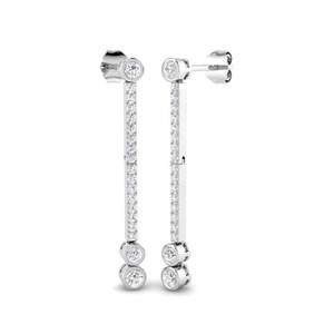 Boucles d'oreilles pendantes rondes de 0,75 ct en platine, cultivées en laboratoire, pour fiançailles, fête ou mariage - Product Image 3