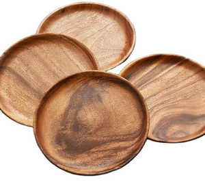 Assiette de service ronde en bois massif de style campagnard, en bois naturel, pour les fêtes, par Saniya Handicraft - Product Image 4