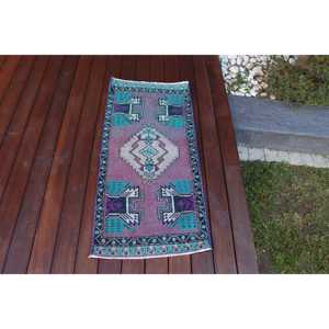 Tapis turc vintage, tapis de 1,6 x 3,3 pieds, tapis en laine violet bleu style sud-ouest - Product Image 4