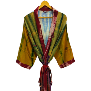 Indian Vintage Sari Silk Kimono Lounge Wear Bikini Cover Up <b>Gift</b> <b>For</b> <b>Her</b> Night Wear Woman's Clothing - Product Image 1