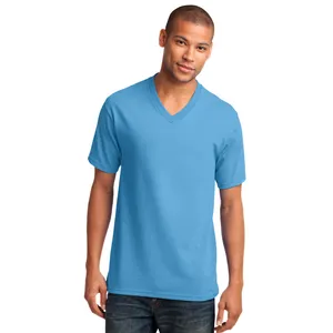 Camiseta masculina de algodão com decote em V para homens, camiseta com gola em V, camisetas com logotipo personalizado
