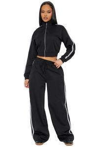 Conjunto de 2 Piezas Personalizado de Sudadera con Capucha y Pantalones Acampanados de Estilo Urbano con Pedrería - Product Image 1