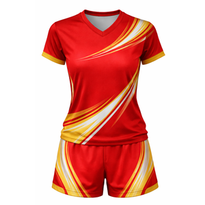 ชุดยูนิฟอร์มวอลเลย์บอล OEM สีแดงเหลืองลายไดนามิกแบบซับลิเมชั่น แห้งเร็ว - Product Image 1