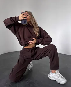 <b>Women</b> Maternity Hooded Sweatshirt Drawstring <b>Joggers</b> Set Gray Casual Regular Fit Full Length Solid Color Cotton <b>Fleece</b> Winter - Product Image 6