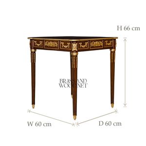 Table d'appoint carrée de luxe en acajou avec incrustation florale en marqueterie et guirlandes en laiton doré antique pour intérieurs classiques - Product Image 5