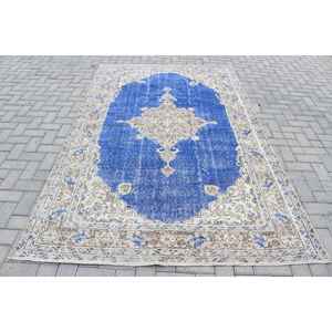 Alfombra Vintage de 5.5x8.7 pies, Alfombra Turca, Alfombra de Lana con Diseño de Camuflaje Azul - Product Image 1