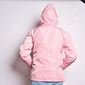 <b>Pink</b> Red Color Blocked Hooded Windbreaker <b>Jacket</b> Breathable Water Resistant Polyester Outdoor Casual Wear Zipper Front Pocket - Product Image 4