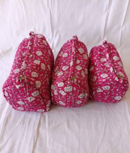 Pochette en coton réutilisable écologique à motifs imprimés, motif rayé pour femmes, 3 pièces, taille moyenne, fermeture éclair imperméable, rangement pour cosmétiques et maquillage - Product Image 1