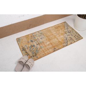 Turkish Vintage Small Rug 1.6x3.3 ft, <b>Yellow</b> <b>Wool</b> Rug - Product Image 2