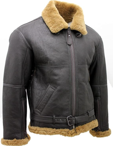 Wholesale Customizable <b>Aviator</b> Vintage <b>Shearling</b> Winter Leather <b>Jacket</b> Warm Faux Fur Zipper Cowhide Plain Dyed Leather <b>Jacket</b> - Product Image 4