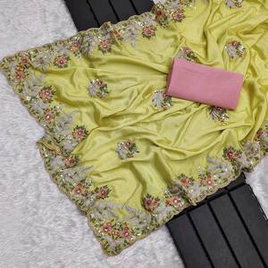 Saree en soie de travail pour filles, accessoires de mariage à vendre, broderie lourde Codding Multi Treads & Sequins - Product Image 3