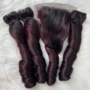 SDD BURGUNDY SHADE BOUNCY BOUCLES BURMESE BOUCLÉS STYLES ONDULÉS MATIÈRE PREMIÈRE NATURELLE EXTENSIONS DE CHEVEUX HUMAINS VIETNAMIENS MEILLEURE VENTE - Product Image 3