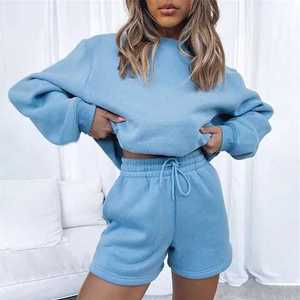 Simplee — survêtement décontractés pour femmes, tenue urbaine avec demi-short personnalisé, imprimé, à capuche, jogging, collection printemps-été - Product Image 3