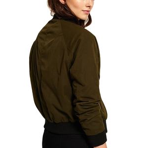 OEM Chaquetas Última Moda Color Liso Bomber Varsity Estilo Chaqueta Mujeres Cremalleras Frente Elástico Mujeres Bomber Chaquetas Ropa de Calle - Product Image 4