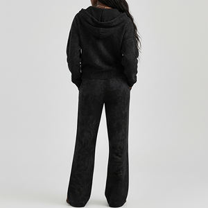 Ensemble de survêtement pour femme en coton respirant 100% avec fermeture éclair brodée unie, vêtements décontractés d'hiver OEM/ODM, streetwear - Product Image 2
