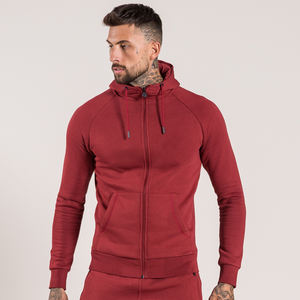 Cardinal Color Men's Fitted Gym Wear Slim Zipper-up Sports Hoodie Set Sudadera personalizada Precio al por mayor Washed Technics - Product Image 4