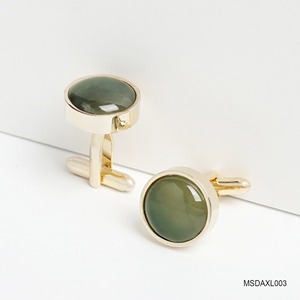 Boutons de manchette de luxe pour homme [Collection Tinh Vu] plaqués or 18 carats - Pierre précieuse néphrite Fengshui (MSDAXL003) - Fabriqué au Vietnam - Product Image 2