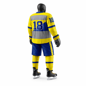 Uniforme de hockey sobre hielo personalizado, conjunto de camiseta y pantalones cortos sublimados en amarillo y azul, ropa de equipo para adultos, fabricante OEM ODM - Product Image 6