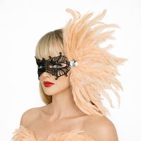 Coiffe latérale en plumes avec masque pour les yeux en dentelle pour spectacle de danse latine, spectacle de scène, cabaret, burlesque, performance, cosplay, événement, fête, costume
