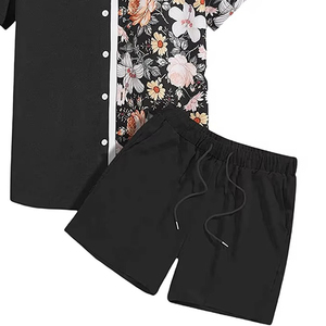 ชุดชายหาดฤดูร้อนสำหรับผู้ชาย เสื้อแขนสั้นและกางเกงขาสั้น ผ้าถัก ระบายอากาศ สไตล์ฮิปฮอป สีพื้น ลำลอง ทรงหลวม - Product Image 3