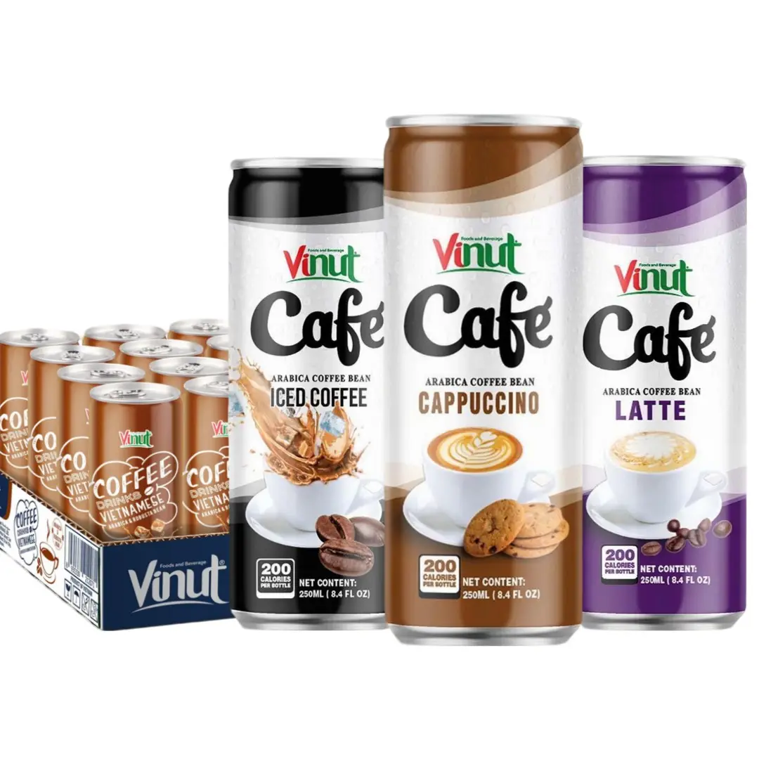 Café Arabica Boisson Vietnam VINUT | Cappuccino Latte, Prêt à Boire sur le pouce, 250ml (24 Pack), Fournisseur en Gros, Échantillon Gratuit