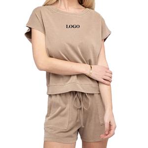 Femmes Lady Girls 2 Piece Set Shirt Shorts Suits Cotton Striped Fashion Printed Elegant Long Sleeve Button Lapel Casual Suits set - Product Image 1