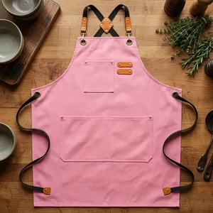 Delantal de Lona Rosa con Cintura Ajustable y Bolsillos, Resistente al Agua, Moderno, para Artículos de Limpieza - Product Image 1