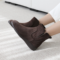 [JSHOE] Sepatu Bot Wanita Kulit Sapi Asli Premium Korea Model Tinggi Ringan untuk Musim Gugur/Dingin dengan Penutup Elastis dan Lapisan Bulu