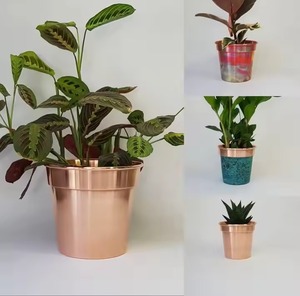 Ensemble de jardinière en cuivre martelé élégant pour plantes d'intérieur pot de fleur décoratif pour salon rebord de fenêtre de table ou balcon - Product Image 1