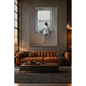 Fida Dali Femme regardant la mer depuis une fenêtre, impression sur toile - Product Image 1