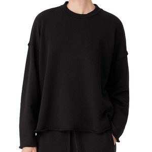 Pull-over décontracté en maille à col rond pour femme, en polaire polyester/coton, design uni teint, logo frontal, coupe-vent - Product Image 6