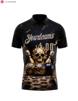 Camiseta Personalizada para Hombre, Diseño de Calavera Metálica 3D en Color Dorado Vegas, Tejido Transpirable, Estilo Casual para Boliche