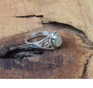 Prehnita verde natural 925 plata esterlina filigrana ovalada diseñador anillo de piedras preciosas junio piedra natal regalo de Navidad - Product Image 3