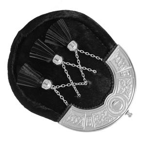 Sporran traditionnel écossais en fourrure de lapin avec broderie et glands élégants pour kilt formel - Product Image 5