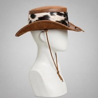 Chapeau de cowboy aspect cuir motif vache style western pare-soleil avec sangle sous le menton pour la mode en plein air, la plage, la pêche, unisexe, utilisable quatre saisons