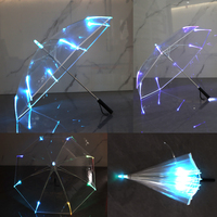 2024 vente chaude 7 couleurs lampe de poche LED parapluie de fête dansante avec poignée transparente Design moderne parapluie droit lumière