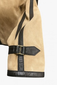 MEN'S CROSSROAD GOAT SUEDE CUROL & BROWN Motorcycle <b>Jacket</b> Celebrity Inspired Casual Outerwear Stand Collar Winter Front Logo - Product Image 3