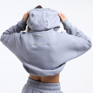 Sudadera corta con capucha transpirable para mujer con impresión de logotipo personalizado bordado ropa informal OEM proveedor directo de fábrica del fabricante - Product Image 6