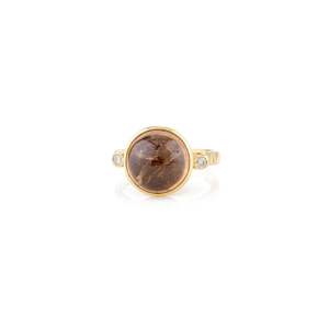Anillo de Tres Piedras con Turmalina de Corte Redondo 100% Natural, Diseño Clásico en Oro Amarillo Sólido de 18k para Bodas y Fiestas - Product Image 1