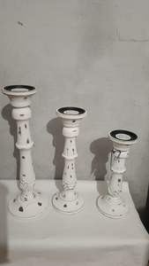 Juego de 3 Portavelas Redondos de Madera Hechos a Mano, Centro de Mesa Rústico de Madera, Decoración Vintage, Portavelas Alto - Product Image 3